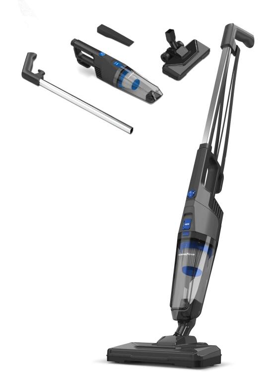 Goodyear - Aspiradora Escoba Eléctrica 600W Sin Bolsa, Compacta y Potente, Succión 18kPa, Ligera y Silenciosa, Depósito 0,6L, Cable Largo 3,8m, Control de Caudal, Hogar