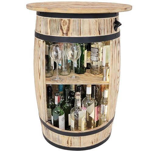 weeco Barril de madera con tablero de mesa y luces LED, mesa de bar de vinos, armario de mesa con alcohol, mesa decorativa para salón, armario de vino hombre y mujer, 80 x 50 cm