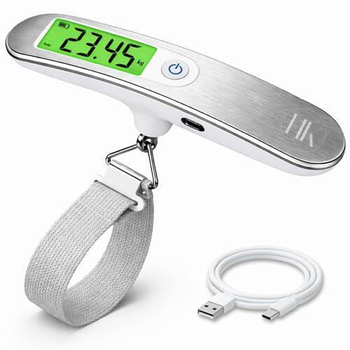 Báscula Maletas Viaje Recargable USB-C HKaizen, Pesa Maletas Digital 50 kg/110 lb con Pantalla LCD, Balanza Equipaje Portátil sin Pilas para Viajes y Aeropuerto