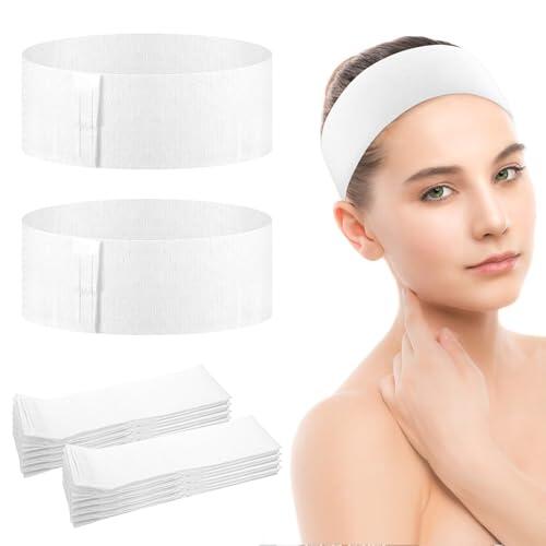 Qianyu Paquete de 40 diademas faciales desechables para spa, elásticas, suministros de esteticista, color suave, no tejido, envolventes, para maquillaje para mujeres y niñas, cuidado de la