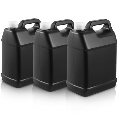 Ziliny 3 tarros de plástico de 1 galón con tapas, recipientes cuadrados vacíos de almacenamiento de plástico para salsas de agua, jabones, detergentes, líquidos, soluciones de limpieza (negro)