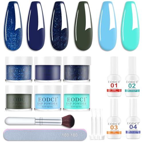 EODCI 6 colores Dipping Powder Kit, polvo de uñas de inmersión, polvo azul marino con activador de base líquida para inmersión Top Gels accesorios de uñas, uñas tú mismo regalos para mujeres