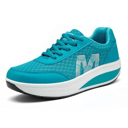 Mujer Adelgazar Zapatos Sneakers para Caminar Zapatillas Aptitud Cuña Plataforma Zapatos 39 EU,Azul M