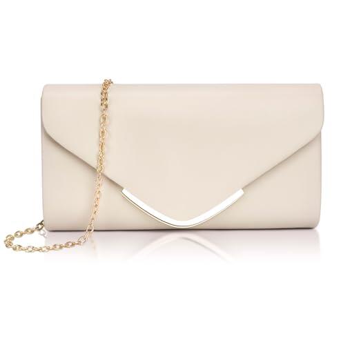 Larcenciel Bolso Fiesta Mujer Nude, Bolsos de Fiesta Tipo Sobre de Piel Vegana con Cadena, Bolso Mujer Bandolera de Moda, Cartera de Mano Crema, Clutch Elegantes para Fiesta Boda Ceremonia, 22x5x12cm