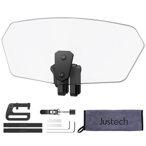 Justech Parabrisas Universal de la Motocicleta con Soporte Negro Deflector de Viento Ajustable para Motos Durable - Color Transparente