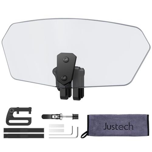 Justech Parabrisas para Moto, Alerón de Extensión con Clip Ajustable parabrisa Universal para Moto – Ahumado, Soporte Negro