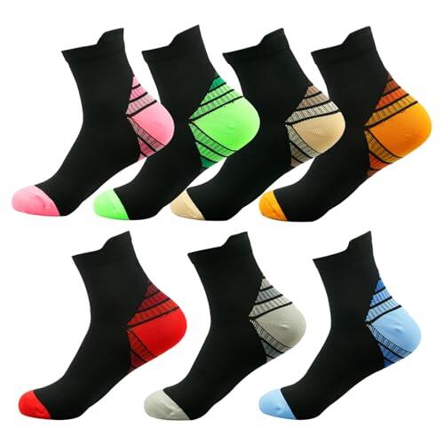 Shengxi 7 Pares Calcetines Deporte Mujer Hombre, Calcetines de Compresión Cortos Calcetines de Running Transpirable con Puntera y Talón Reforzados (FR/ES, Letras, L, Regular, Regular, 7 Colores)