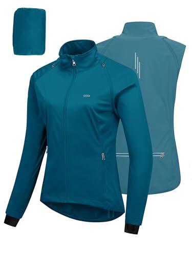 33,000ft - Chaqueta para bicicleta para mujer, impermeable, transpirable, UV-Protect, ligera, chaqueta de ciclismo con mangas desmontables, chaqueta de ciclismo reflectante, chaqueta de lluvia para