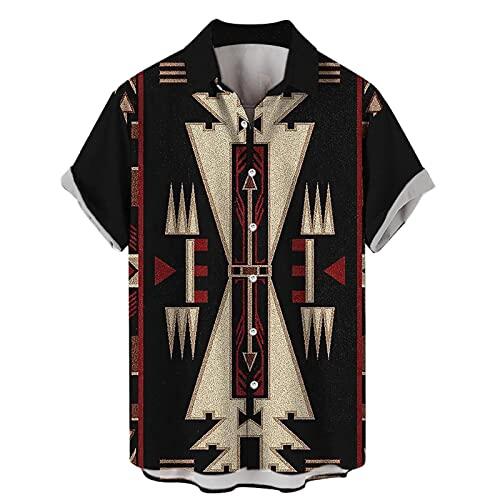 Generisch Casual Cómodo Estampado Hombres Delgado Camiseta Estilo India Vintage Moda Talla Grande Playas Camisas, Negro , XXXXL