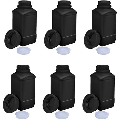 Lxoraziy 6 Piezas 250ml Botellas de Plástico de HDPE, Frascos de Boca Ancha con Tapón de Rosca, Frascos para Productos Químicos, Recipiente de Almacenamiento, para Laboratorio, Cocina o Hobby(Negro)
