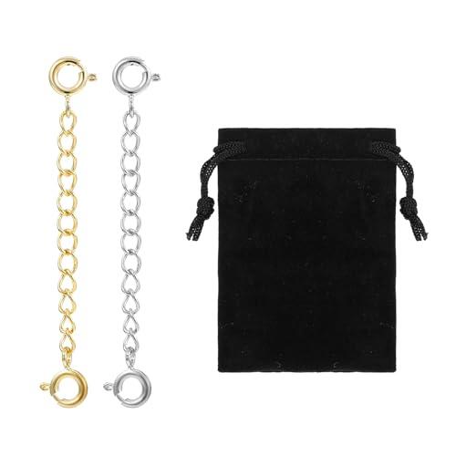 AHQiZFX Extensión de Cadena de 2 Unidades, Cadena de Seguridad, Pulsera Dorada y Plateada Para Mujer, Extensión de Joyas Para Bricolaje, Poliéster