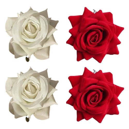 Uds. De horquillas con forma de rosa, horquillas coloridas, accesorios para ramo, adecuados para niñas, fiestas, bodas en la playa (Borgoña + blanco)