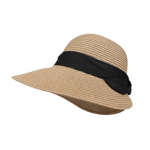 Sombrero de paja para mujer, protección UV, sombrero de paja con ala ancha, transpirable, sombrero de playa, sombrero de verano plegable para viajes y vacaciones