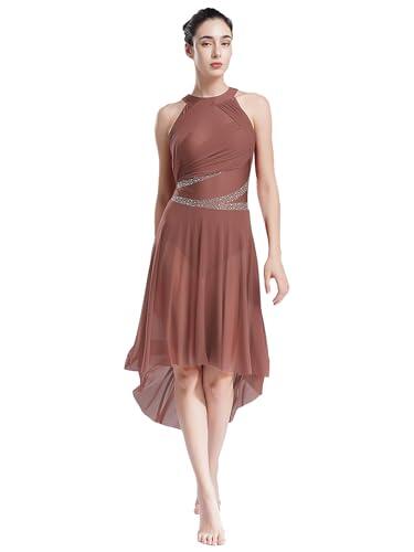 Yhong Vestido de Ballet para Mujer, Vestido de Danza Lírica con Malla, Falda Asimétrica, Traje de Ballet, Body de Baile, Vestido de Tul para Danza Moderna y Contemporánea, altrosa, S