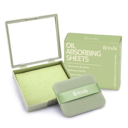 Erinde 100 Hojas Papel Absorbente Facial, Para Piel Grasa, Absorbente de Grasa Facial, Película Natural para El Control de La grasa, Absorbe El Exceso,Con Espejo Y Esponja