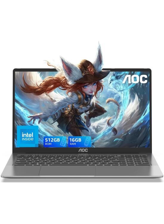AOC Ordenador Portatil con N95 [Supera al Celeron] (hasta 3,4 GHz) Notebook 15,6 Pulgadas,16GB RAM 512GB SSD(hasta 2TB), 1080P, Portátil Negocios, 5G WiFi,BT5.2,Tipo C,USB,HDMI,Carcasa Metálica