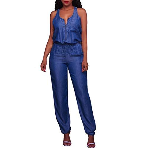 Mono Peto Mujer Vaquera Jumpsuit Moda Casual Petos Deporte Pantalones Largo Trabajo Color Sólido Peto Pierna Recta Rompers Fiesta Camiseta sin Manga Cómodo Verano otoño Talla Grande 2024