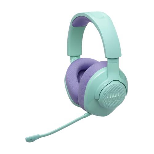 JBL Quantum 360 Auriculares inalámbricos circumaurales para gaming, conexión inalámbrica dual de 2,4 GHz y Bluetooth, JBL QuantumSURROUND Signature, batería de 22 h, micrófono desmontable, cian