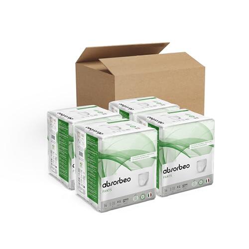 Absorbeo Pants Extra, Pantalones Absorbentes Elásticos para Incontinencia Moderada, Comodidad, Protección Total, Sistema Antiodor, Transpirables, Unisex, Talla M, 4 Paquetes de 14 (56 en total)