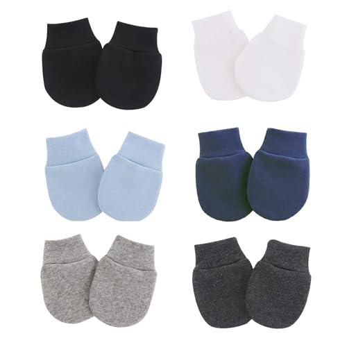 Qinsky Guantes De Bebé Para Recién Nacido, 6 Pares De Guantes De Algodón Suave Sin Arañazos Unisex Para Bebés Y Niños Pequeños 0-12 Meses