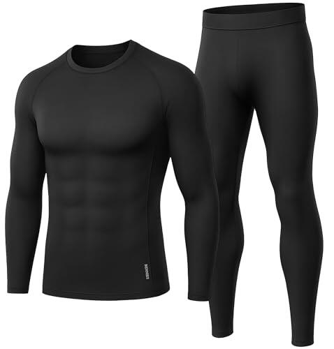 BENNIES Ropa Interior Térmica Hombre, Camiseta Hombre Ropa Frio Conjunto Pantalones Termicos Invierno Termicas Manga Larga para Running Esquí Ciclismo Fitness Negro M