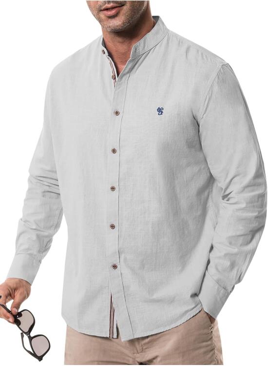 Suwangi Camisa para Hombre Camisa de Manga Larga de Algodón Camisa de Casual con Botónes