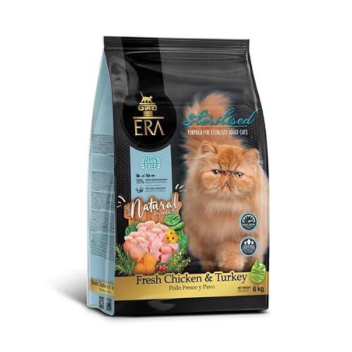 ERA Pienso para Gatos Grain Free Adulto Esterilizado, Pollo y Pavo 6 kg | Para animales esterilizados, Sin cereales ni azúcares añadidos, Vitaminas y antioxidantes, Cuidado dental, Salud digestiva