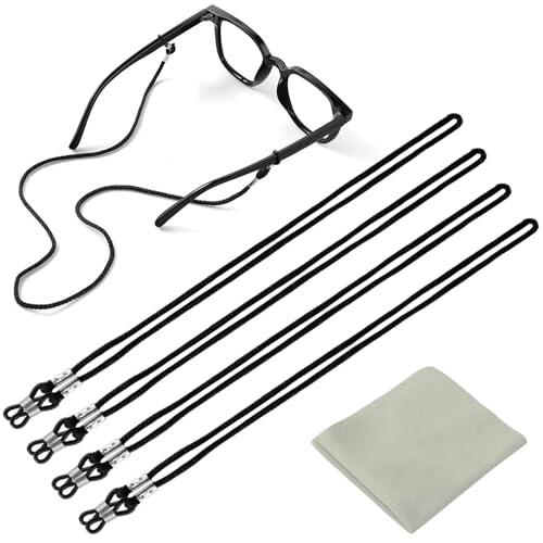 Qufiiry Cordon Gafas, 4 Piezas Cordon Gafas Hombre, Negro Cuerda Gafas de Sol, Sujeta Gafas, Cadena Gafas Mujer, Cadenas de Gafas Ajustable para Hombre, Mujer y Niño