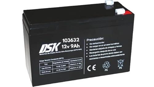 DSK Batería de Plomo AGM Sellada VRLA Alta Descarga 12V 9Ah Recargable sin Mantenimiento para UPS SAI, Respaldo de Energía y Seguridad. Alta Durabilidad. Compatible con terminales F1 y F2