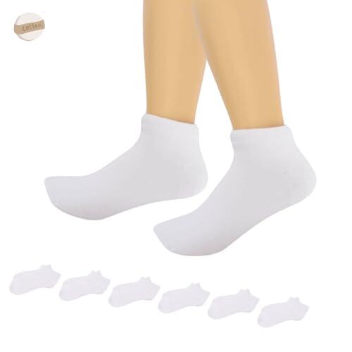 lurensa 6 Calcetines tobilleros niño-niña cortos unisex de algodón transpirables – pack medias cortas para deporte-shocks-sport (FR/ES, Números, 10, Regular, 6, blanco 23-27)
