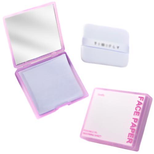 NHPY 200 Hojas Papel Secante Facial, Papel Secante de Aceite con Tubo de Espejo y borla para empolvarse, Papel de Control de Aceite para Pieles Grasas,papel secante de aceite facial（Lavanda）
