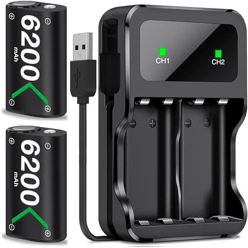Múltiples modos de carga: 2 baterías recargables Xbox de 5520 mWh para controlador X Box One/S/X/Elite, paquete de batería portátil para Xbox Series X/S con indicador LED