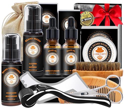 Estuche Kit de Cuidado de Barba para Hombre, Idea de Regalo Original para Papá, Hermano, Esposo, Amigo, Kit Completo de Mantenimiento de Barba con Champú, Acondicionador, Aceite, Bálsamo, Moldeador
