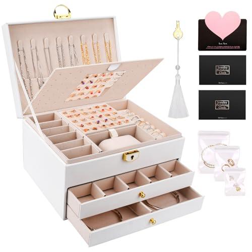 UCAMP Caja Joyero de tres niveles,Joyeros Mujer Organizador,Caja de Joyas de viaje para collares,aretes,pulseras y anillos,con llaves y cerraduras.Adecuado tanto para niñas como para mujeres