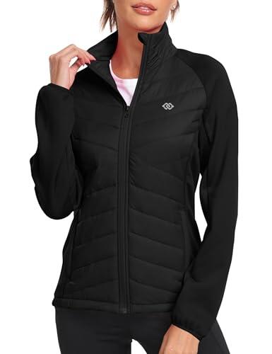 MoFiz Chaqueta forro polar mujer chaqueta softshell abrigo acolchado mujer chaqueta trekking polar chaqueta ligera termica con cremallera Negro 3XL