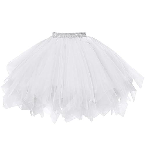 AUYAO Falda de Tutú para Mujer, Tutu Tul Falda Disfraz para Ballet, Tutu Falda de Mujer Retro 80s para Carnaval Carnaval Semana Santa Fiesta Halloween, Blanco