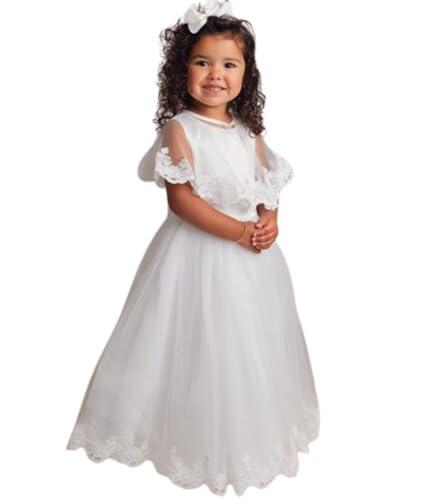 Lujoso Vestido Largo Niña Blanco con Bordado de Encaje - Ideal para Bodas y Eventos Formales tamaño 10 años