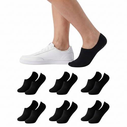 Balseti Calcetines Invisibles para Hombre y Mujer. Pinkies Unisex. 85% Algodón. Calcetines Cortos Transpirables, Antideslizantes, Anti-olor Color Negro. Pack 6 Pares