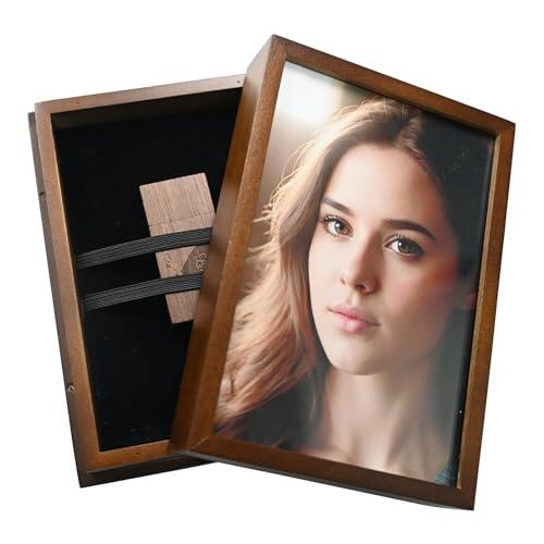 LXSINO Caja de memoria flash USB de madera, compatible con fotos de 4 x 6 pulgadas (sin memoria USB)