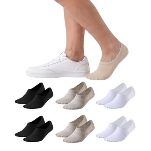 Balseti Calcetines Invisibles para Hombre y Mujer. Pinkies Unisex. 85% Algodón. Calcetines Cortos Transpirables, Antideslizantes, Anti-olor Blanco, Negro, Beige. Pack 6 Pares