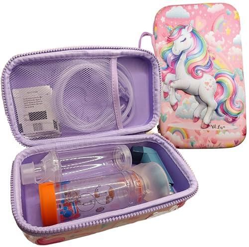 VdLis – Estuche Inhalador Niña – Funda Rígida EVA para Cámara de Inhalación y Espaciador – Compatible con Ventolin, Aerosol y Nebulizador Portátil – Asma Infantil, Unicornio (Solo Estuche)