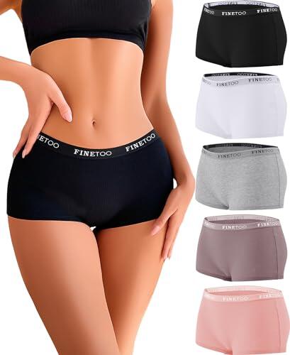 FINETOO Pack de 5 Calzoncillos Tipo bóxer para Mujer, Ropa Interior de algodón, Transpirables, Pantalones Cortos para Mujer, de algodón, Suaves, Tallas S-XL