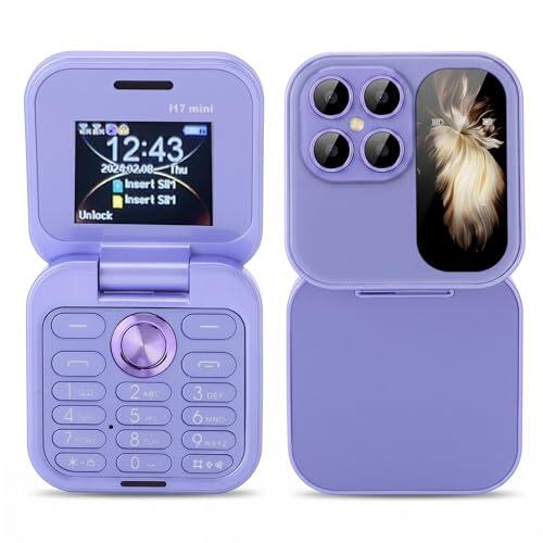 Bewinner El Teléfono Celular Más Pequeño con Tapa: Nano SIM Dual, Radio FM, Reproductor Multimedia 2G, Linterna LED, Cámara Trasera HD, Cordón para Personas Mayores (Violeta)