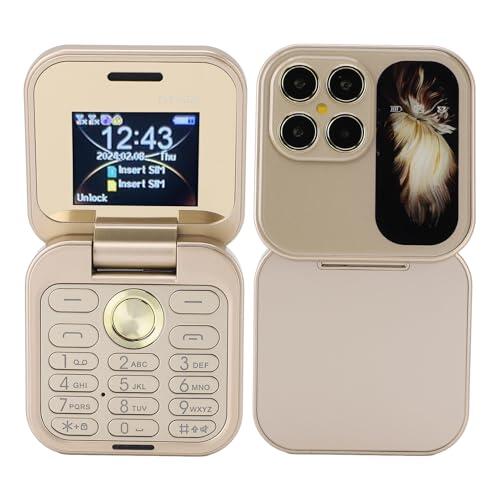 Bewinner El Teléfono Celular Más Pequeño con Tapa: Nano SIM Dual, Radio FM, Reproductor Multimedia 2G, Linterna LED, Cámara Trasera HD, Cordón para Personas Mayores (Gold)