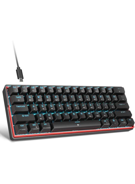 KEMOVE K61SE Teclado Mecánico Gaming, 60% Teclado Compacto de 61 Teclas RGB Retroiluminación N-Key Rollover USB Cable Teclado Oficina con Interruptor Rojo para Mac Windows-US Layout, Negro