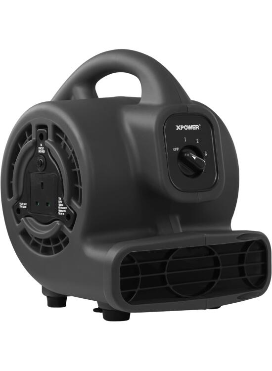 XPower Mighty Centrifugal Air Mover, Carpet Dryer, Floor Fan, Blower, Stackable, Daisy Chain, for Water Damage Restoration, Janitorial, Plumbing, Home Use (Schwarz, P-80A 320CFM)