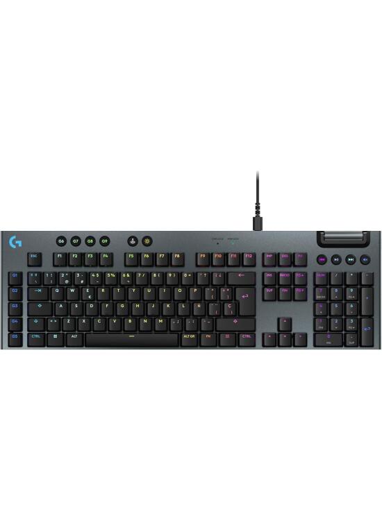 Logitech G G915 X Teclado mecánico para gaming con cable de perfil bajo, teclas de PBT de doble moldeado, teclas totalmente programables, interruptores táctiles marrones GL, PC/Mac, QWERTY ESP - Negro