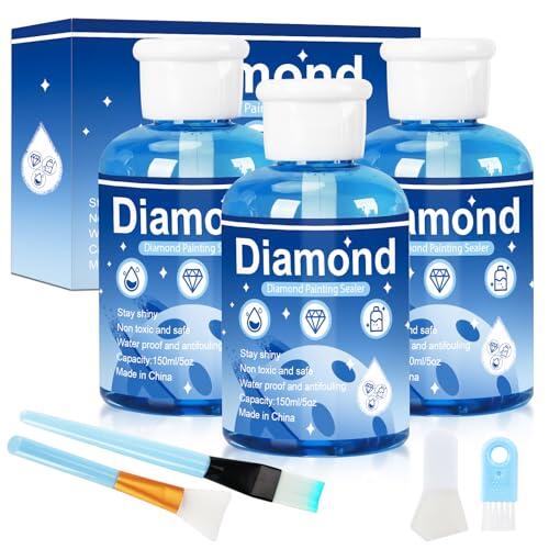 TOSUTO Sellador Transparente Para Pintura de Diamante 150 ml x 3 con 4 Pincel, Diamond Painting Finish