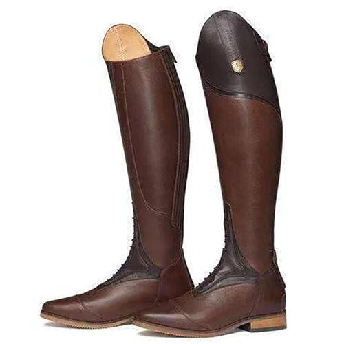 QIeAny Botas Altas De Otoño Ecuestres (34-48), Resistentes Al Desgaste + Cremallera Trasera, Unisex/Antideslizantes, Hasta La Rodilla/Tacón Medio (3-5 Cm), Para Primavera/Otoño,40,Brown