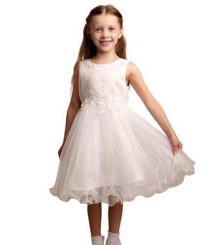 Elegante Vestido de Tul con Apliques Florales de Color Marfil, Eventos Formales tamaño 8 años